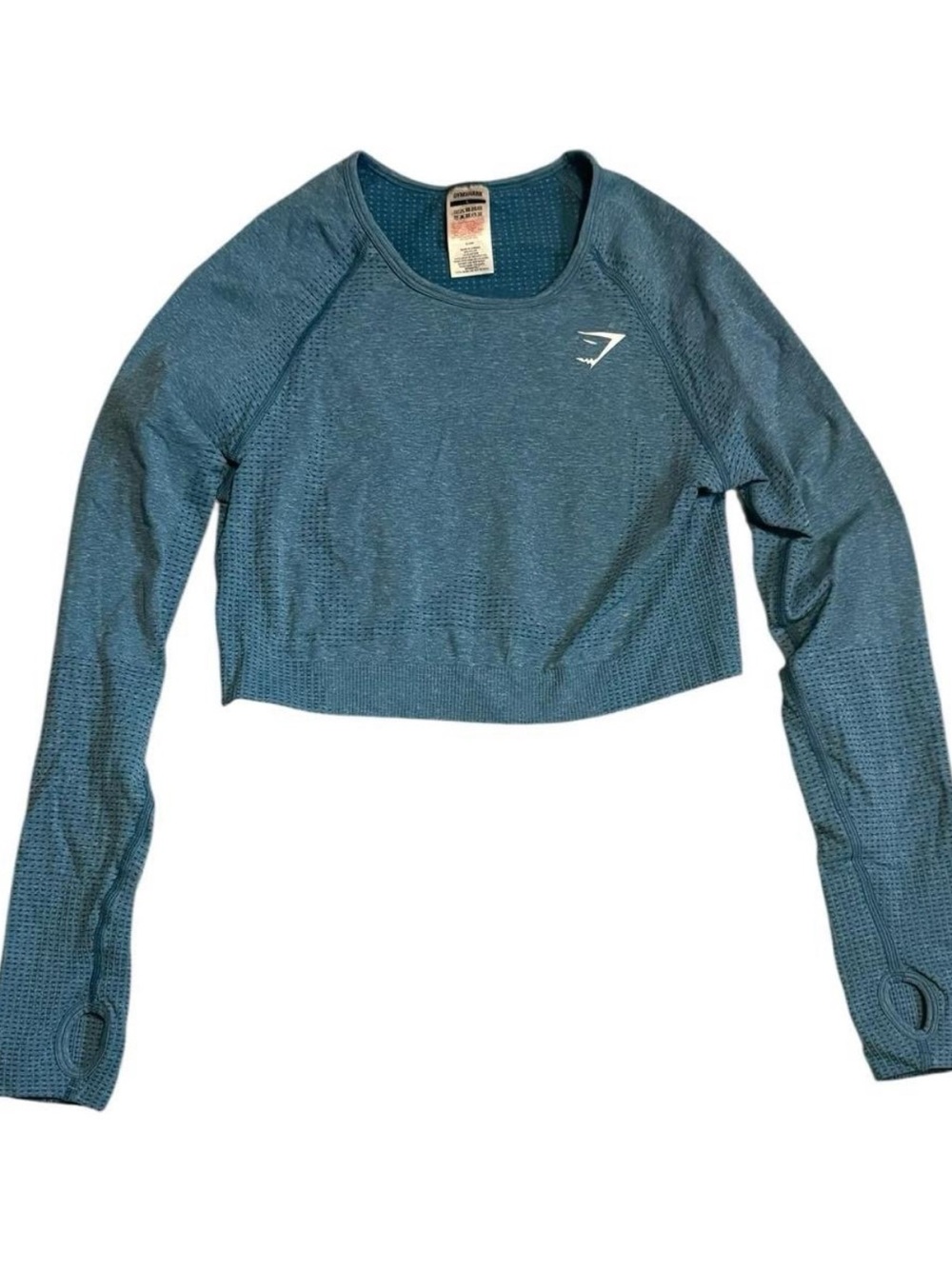 Gymshark Vital Seamless Blue Long Sleeve Crop Top Large Athleisure Gym